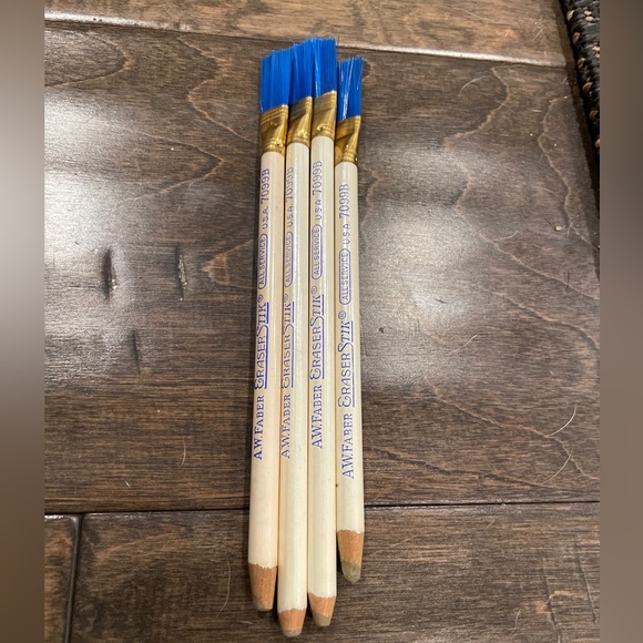 4 Vintage A.W. Faber Castell Pencil Eraser Stik 7099B Wood With Brush Lot USA - Picture 1 of 1